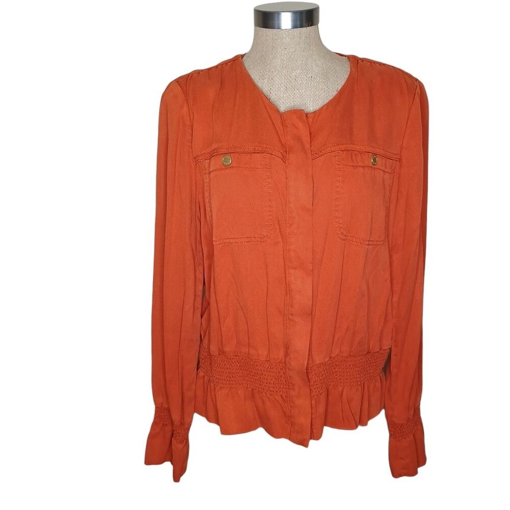 White House Black Market Shacket Jacket Burnt Orange Large Full Zip Pockets NWT